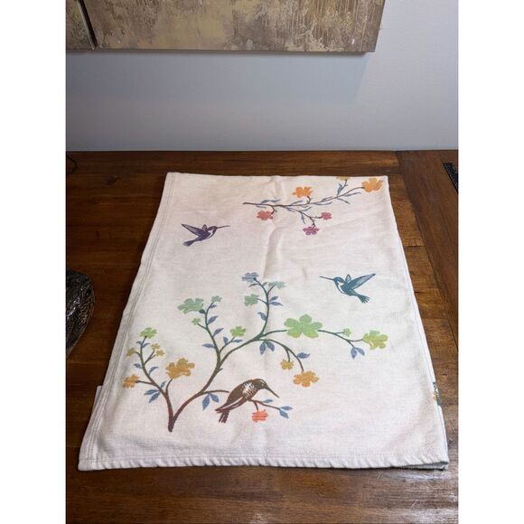 Cuddledown Hummingbird Throw Blanket Whimsical Jaquard Organic Cotton 59x50 - Picture 3 of 7